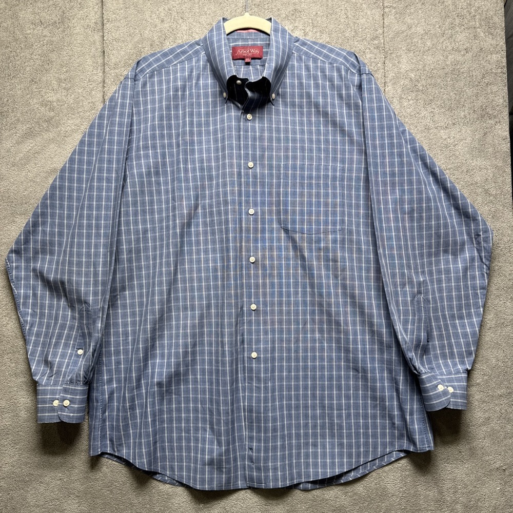 Arbor Way Shirt Mens 16.5 34 35 Blue Pinpoint Button Down Checked Oxford Classic